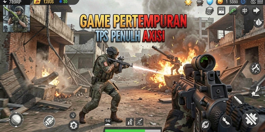 Screenshot utama menggambarkan aksi pertempuran di 789RP.