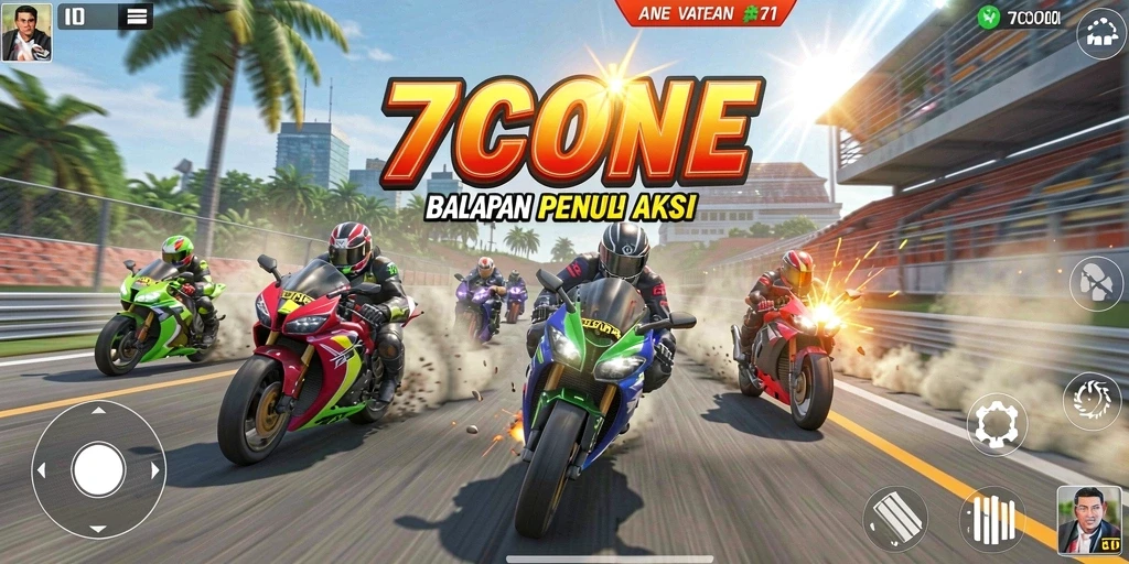 Gameplay seru balapan motor di 7CONE dengan trek yang menantang.