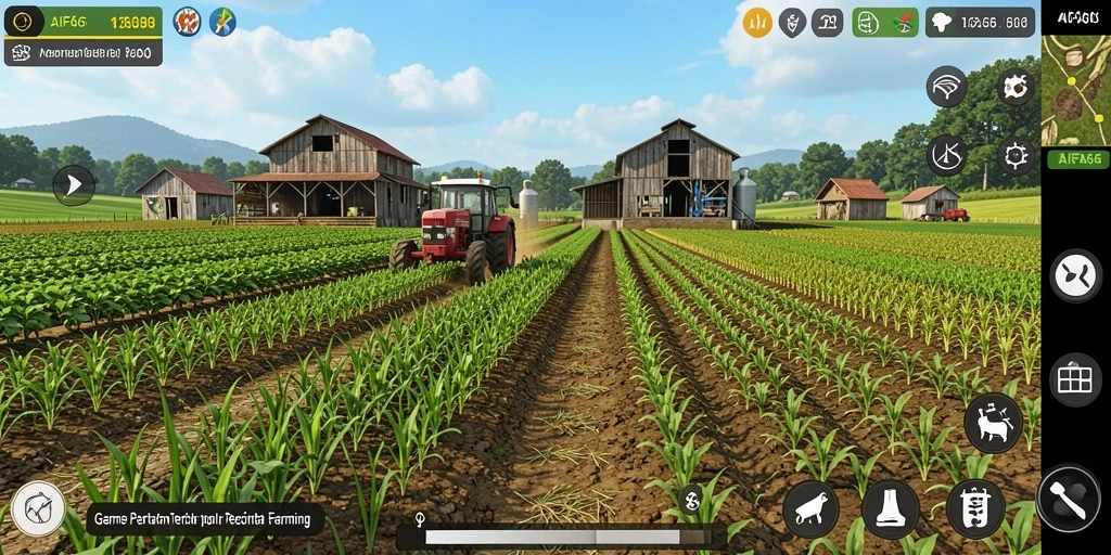 Tampilan gameplay AIFA66 yang menampilkan aktivitas bertani yang menyenangkan.
