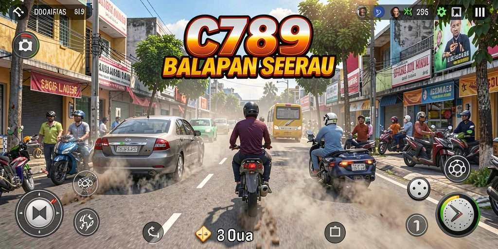 Screenshot gameplay C789 yang menampilkan aksi balapan seru.