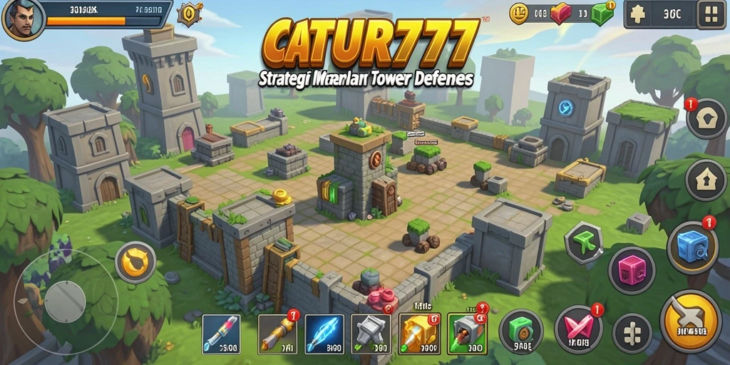 Tampilan gameplay seru dalam permainan Tower Defense CATUR777.