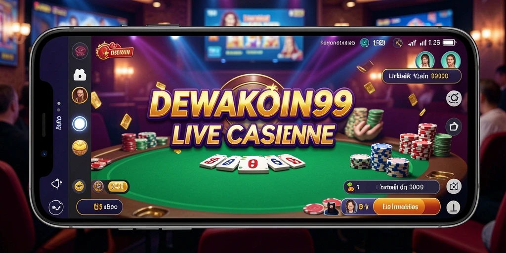Screenshot gameplay DEWAKOIN99 yang menampilkan dealer langsung dan permainan interaktif.