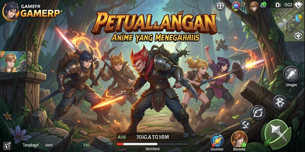 Screenshot dari gameplay GAMERP yang menunjukkan aksi pertarungan anime.