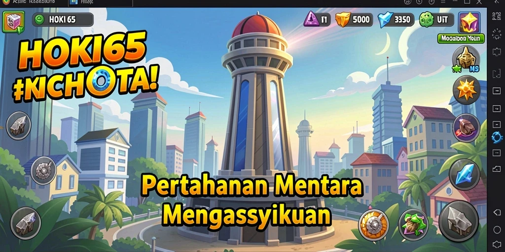 Tampilan gameplay seru HOKI65 dalam menyerang musuh di peta Tower Defense.