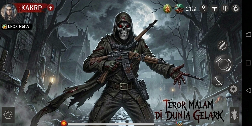 Tangkapan layar seram dari gameplay KAKRP dengan nuansa kegelapan.