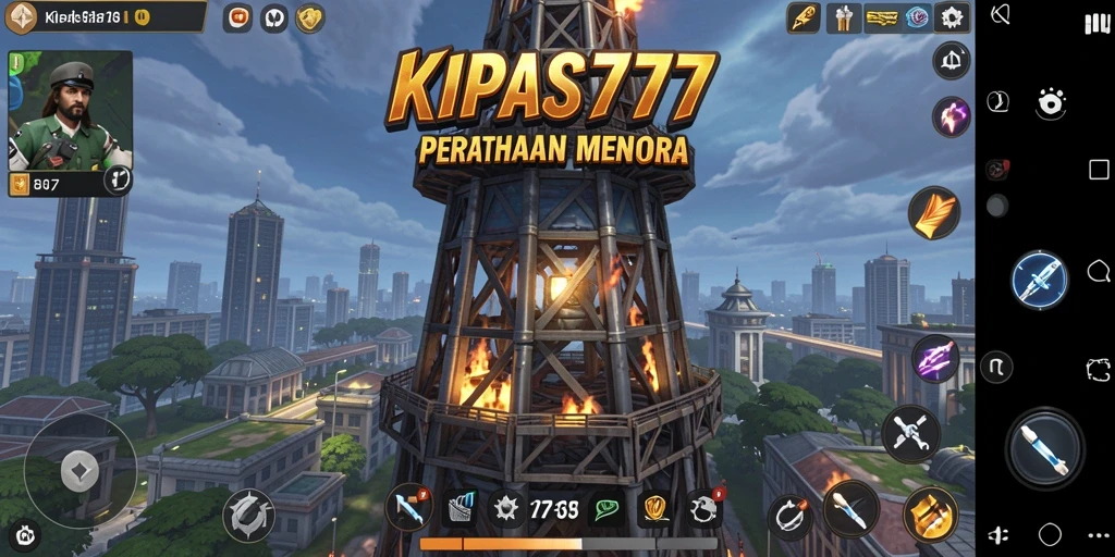 Tangkapan layar gameplay KIPAS777 menampilkan menara pertahanan yang strategis.