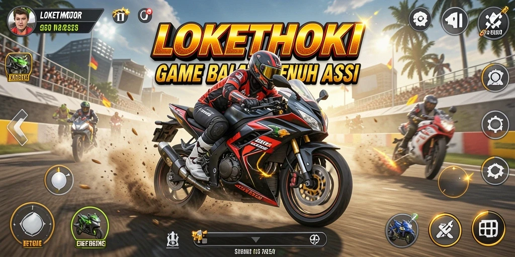 Tampilan gameplay seru dari LOKETHOKI dengan balapan motor yang mendebarkan.