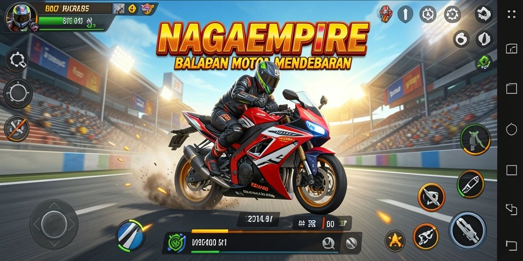 Gameplay seru NAGAEMPIRE di lintasan balap motor.
