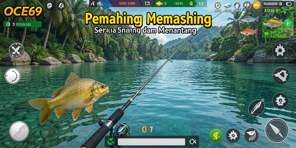 Screenshot OCE69 menampilkan aksi memancing yang mengasyikkan.