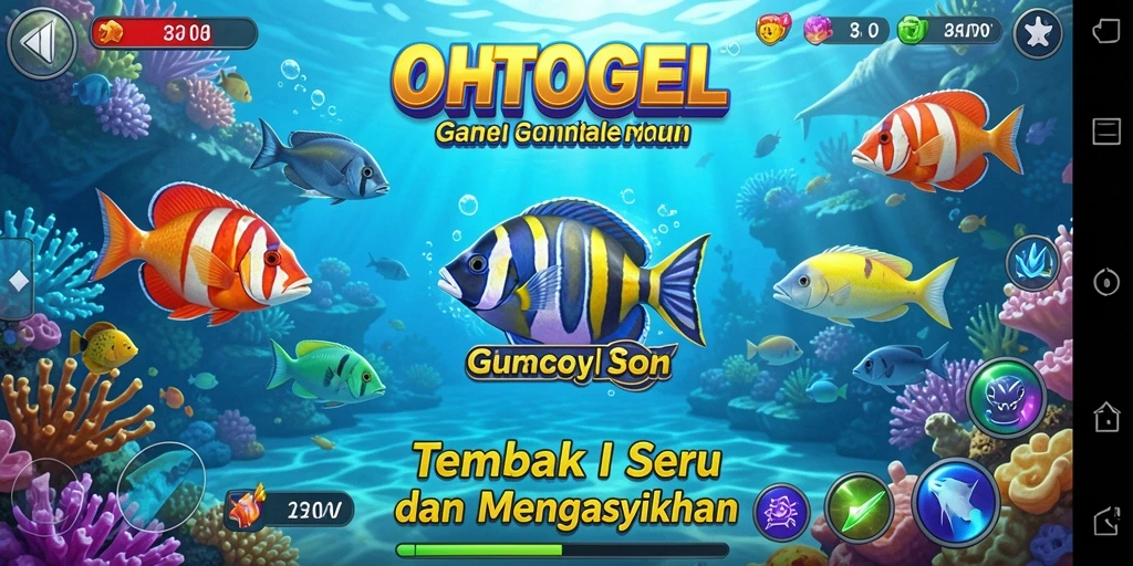 Screenshot utama OHTOGEL menampilkan aksi seru gameplay Tembak Ikan.