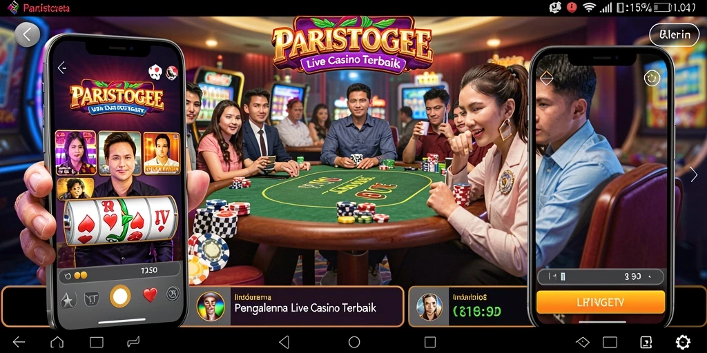 Screenshot gameplay PARISTOGEL menampilkan dealer profesional dan suasana kasino yang hidup.