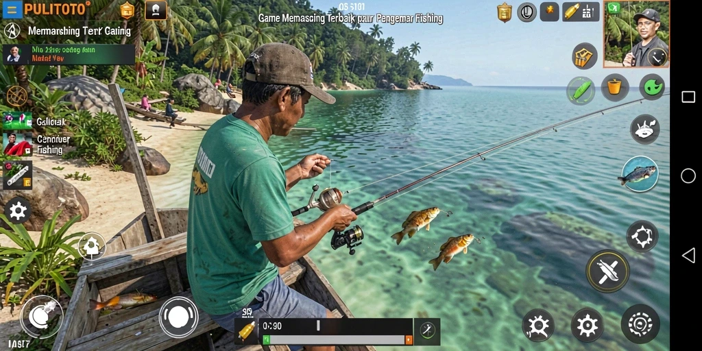 Tampilan gameplay PULITOTO yang menampilkan momen memancing yang menegangkan.