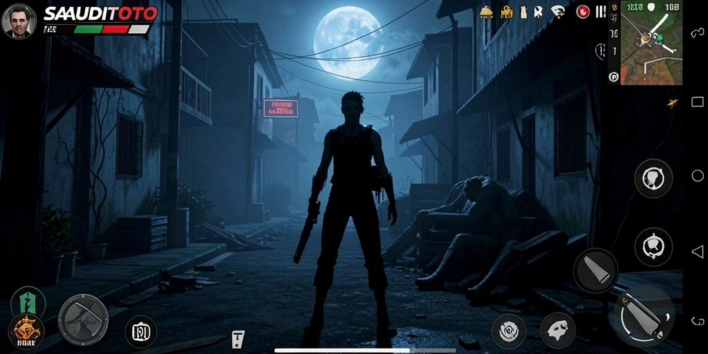 Screenshot gameplay menakutkan dari SAUDITOTO yang menunjukkan suasana mencekam.