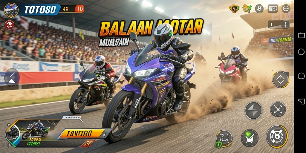 Tampilan gameplay yang mendebarkan dari TOTO80 saat bersaing di lintasan.