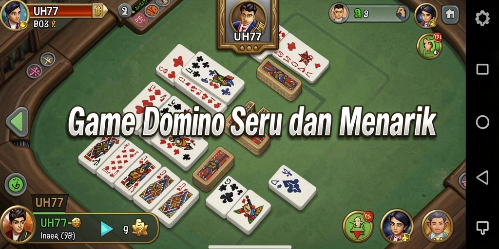 Screenshot utama UH77 menampilkan pemain yang bersaing dalam permainan Domino.
